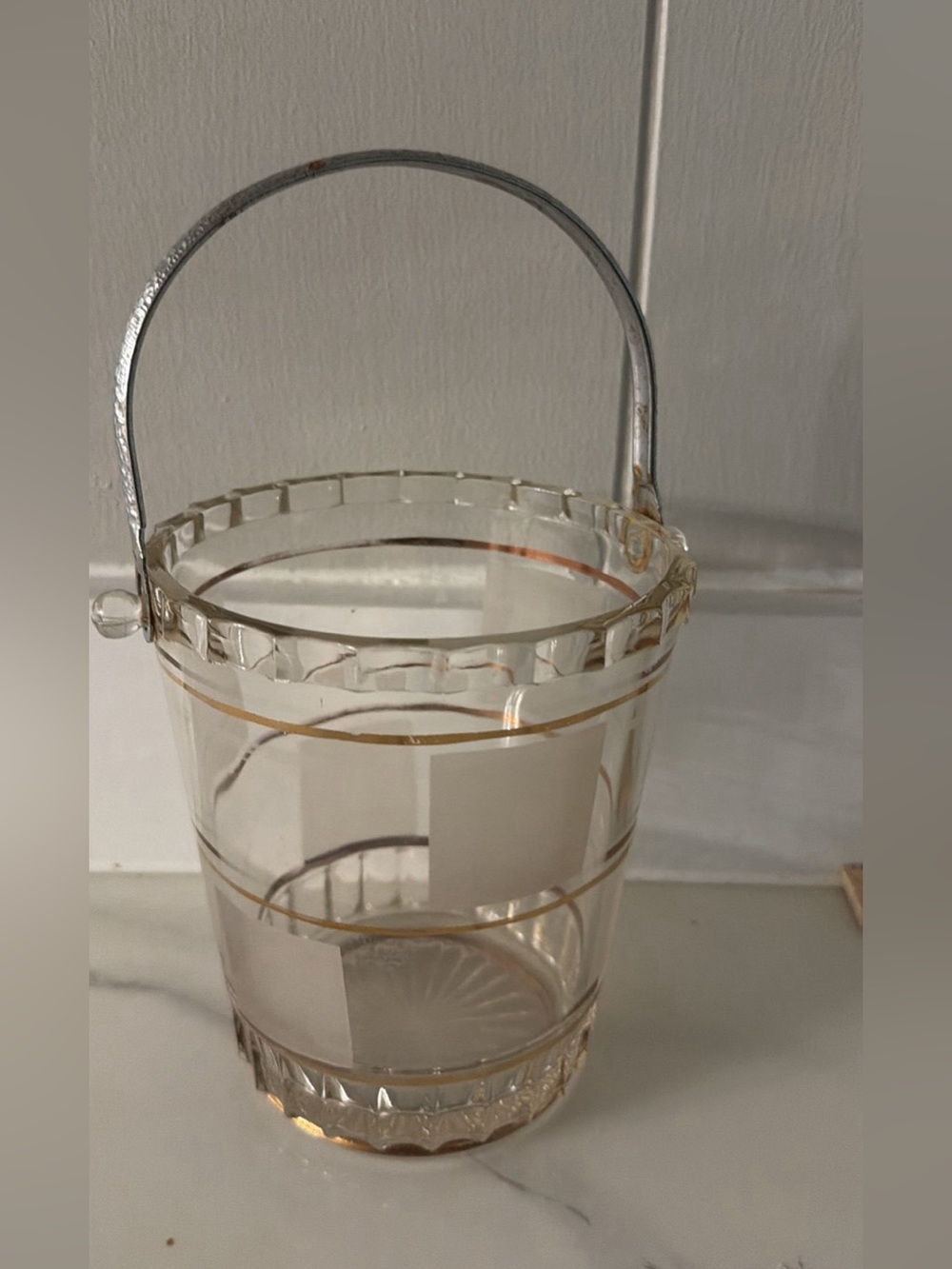 Clear Glass Ice Bucket with Gold Trim